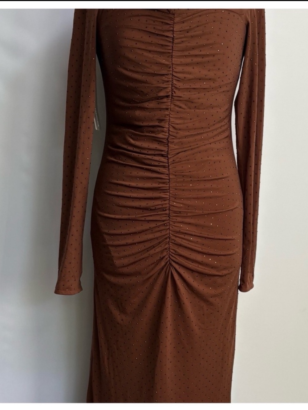 Anthro Bardot Artura Diamante Fitted Off shoulder Ruched Maxi Dress Event Dates - Picture 7 of 15